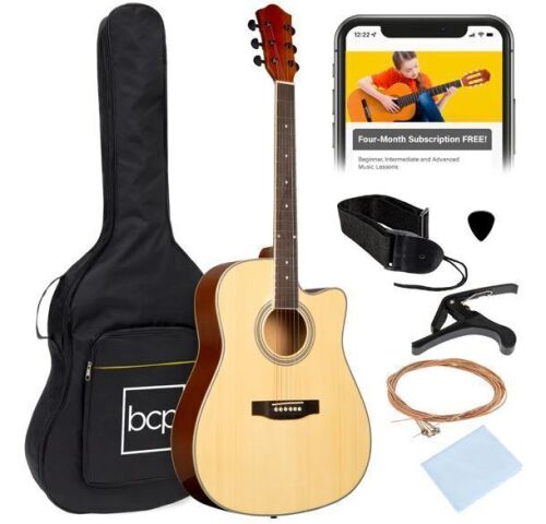 Full Size Beginner Acoustic Guitar Set with Case, Strap, Capo - 41in - Lot 518