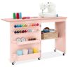 Folding Sewing Table Multipurpose Craft Station & Side Table w/ Wheels - Thumbnail 1