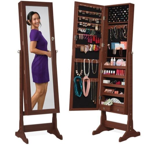 Full Length Freestanding Jewelry Mirror Armoire w/ Velvet Interior - Lot 619