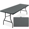 Portable Folding Plastic Dining Table w/ Handle, Lock - 8ft - Thumbnail 1