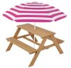 Kids Wooden Outdoor Picnic Table w/ Adjustable Umbrella, Built-In Seats - Thumbnail 1