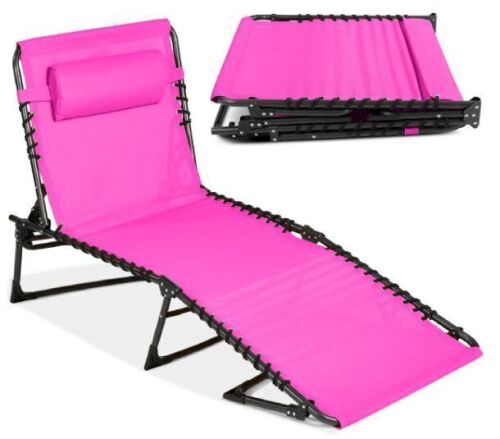 Portable Patio Chaise Lounge Chair Outdoor Recliner w/ Pillow - Lot 710