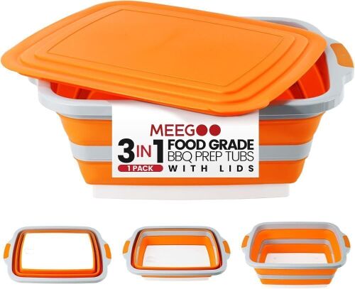 BBQ Prep Tub 3-IN-1 Large 30L Collapsible Cutting Board with Locking Lid - Lot 777