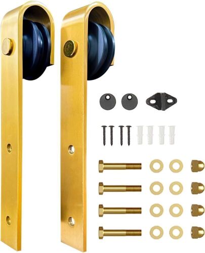 Rio Salto Brushed Brass Gold Barn Door Rollers, Fits 1 3/8" & 1 3/4" Panels, Supports 170 lbs, Track Not Included, Set of 2 - Lot 675
