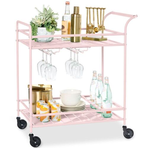 2-Tier Rolling Bar Cart Indoor/Outdoor w/ Shelves, Wine Rack, Locking Wheels - Lot 329