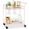 2-Tier Rolling Bar Cart Indoor/Outdoor w/ Shelves, Wine Rack, Locking Wheels - Thumbnail 1