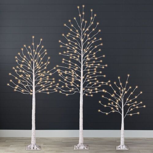Set of 3 Lighted Twig Birch Trees, 4ft, 6ft, 8ft w/ 300 2-in-1 LEDs - Lot 314