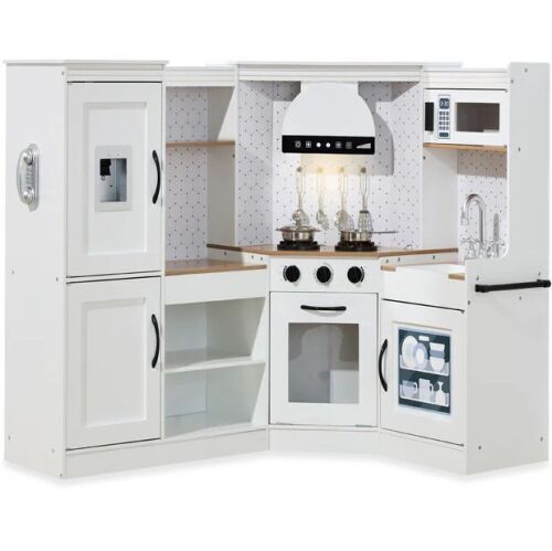 Pretend Play Corner Kitchen Wooden Toy Set for Kids w/ Lights, Sounds - Lot 302