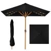 Square Solar LED Lighted Patio Umbrella w/ Woodgrain Pattern - 9ft - Thumbnail 1