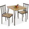 3-Piece Metal Wood Square Dining Table Furniture Set w/ 2 Chairs - Thumbnail 1