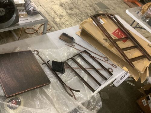 5-Piece Firewood Log Rack Holder Tools Set w/ Hook, Broom, Shovel, Tongs - No Hardware - Lot 126