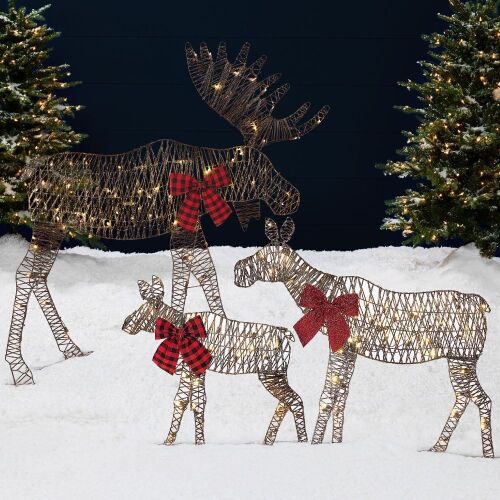 3-Piece Lighted 2D Christmas Moose Set Outdoor Decor w/ 195 LED Lights - 4ft - Lot 203