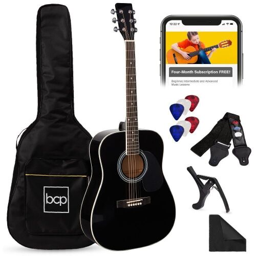 41in Acoustic Guitar Starter Kit w/ Digital Tuner, Padded Case, Picks, Strap - Lot 737