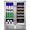 Velivi 24 in.Dual Zone 18-Wine Bottles and 88-Can Built-In and Freestanding with French Door Beverage Cooler in Stainless Steel - Thumbnail 1