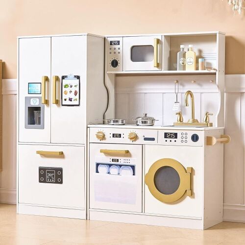 Luxury Play Kitchen with Extended Storage Cabinets, Coffee Counter, Cookware Accessories, Oven, Microwave - Lot 173