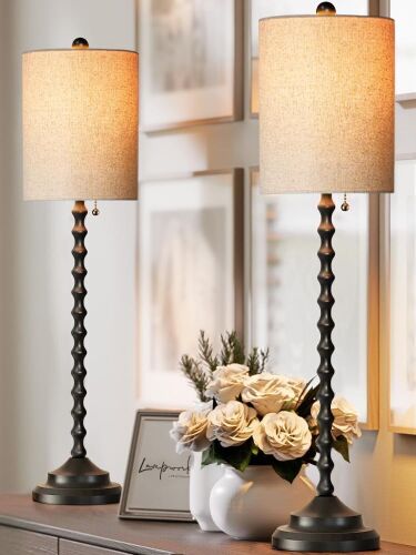 30" H Table Lamps with Sturdy Metal Bases & Textured Linen Shades, Set of 2 - Lot 384