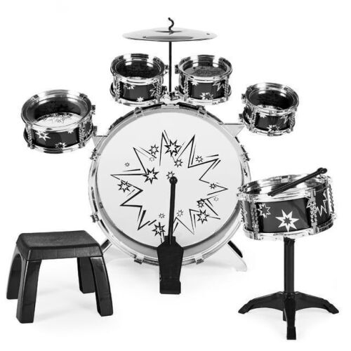 11-Piece Kids Starter Drum Set w/ Bass Drum, Tom Drums, Snare, Cymbal, Stool, Drumsticks - Lot 334