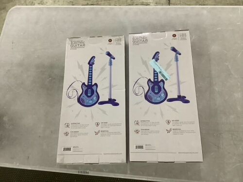 Lot of (2) 19in Kids Flash Guitar, Pretend Play Musical Instrument Toy for Toddlers w/ Mic, Stand - Lot 637