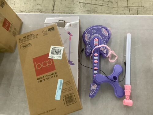 Lot of (2) 19in Kids Flash Guitar, Pretend Play Musical Instrument Toy for Toddlers w/ Mic, Stand - Lot 537