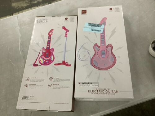 Lot of (2) 19in Kids Flash Guitar, Pretend Play Musical Instrument Toy for Toddlers w/ Mic, Stand - Lot 548