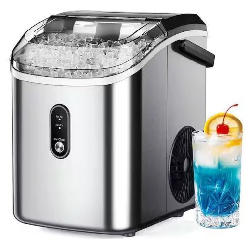 9.5 in. 34 lb. 24 Hrs Nugget Ice Portable Countertop Ice Maker in Silver, Auto-Cleaning - Lot 85JF