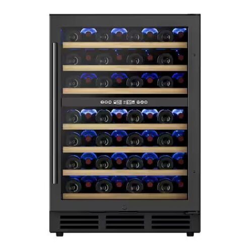 23.5 in. Dual Zone 54-Bottle Undercounter/ Freestanding Wine Cooler in Black with Reversible Door, Removable Shelves - Lot 4JF