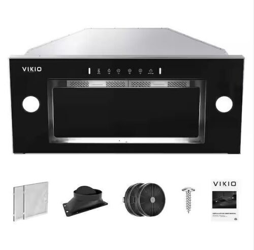 VIKIO 28 in. 600 CFM Ductless Convertible Insert Range Hood in Stainless Steel / Black Glass with LED Gesture Sensing, Filter - Lot 63JF