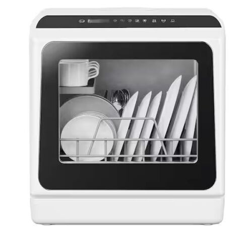 17 in. Portable Countertop Dishwasher in White with 6-Cycles, 4-Place Settings Capacity, and 40 dBA - Lot 69JF