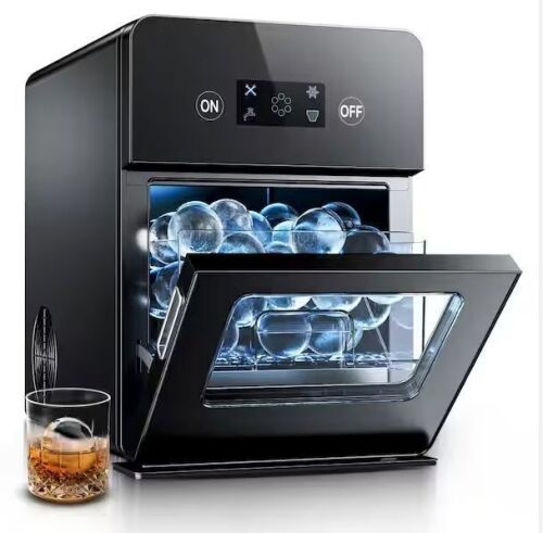 12.6 in. 22 lbs. Whiskey Ball Shaped Cocktail Ice Portable Countertop Ice Maker in Black with Auto-Cleaning - Lot 20JF