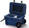 27.in. 55-Quart Cooler with Wheels, Warming Drawer, Leak-Proof Outdoor Insulated Cooler with Handle, Cup Holders, Blue - Thumbnail 1