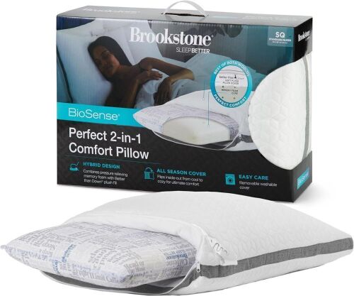 Brookstone 2-in-1 Comfort Memory Foam Pillow with Better Than Down Fill for Firm Yet Plush Feel - Lot 331