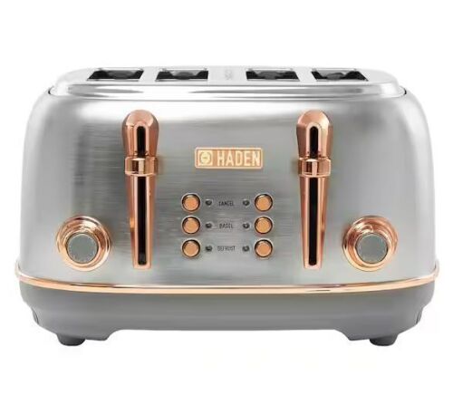 HADEN Heritage 1500-Watt 4-Slice Steel and Copper Wide Slot Retro Toaster with Removable Crumb Tray and Browning Control - Lot 811JF