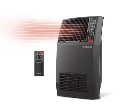 Lasko 1500-Watt 20 in. Black Electric Console Ceramic Space Heater with Tip-Over Switch, Adjustable Louvers, Timer, Remote - Lot 830JF