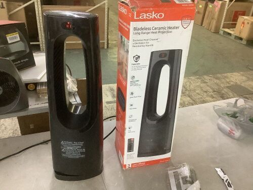 Lasko Bladeless 1500W 28 in. Black Electric Oscillating Tower Ceramic Space Heater with Remote Control and Digital Display - Lot 842JF