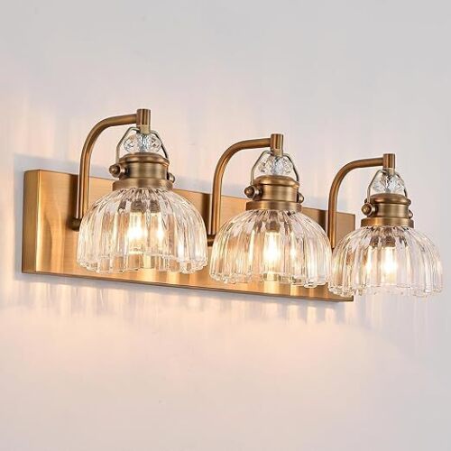 22.83 Inch Vintage 3-Light Vanity Light for Bathroom Brushed Brass Lighting Rustic Vanity Light for Mirror, Farmhouse Bathroom Lighting Fixture(Rust-Proof, Easy Install, Exclude Bulb) - Lot 4751