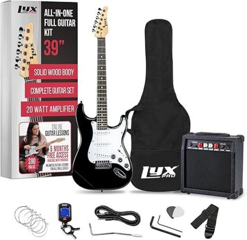 Electric Guitar 39" inch Complete Beginner Starter kit Full Size with 20w Amp, Package Includes All Accessories, Digital Tuner, Strings, Picks, Tremolo Bar, Shoulder Strap, and Case Bag - Lot 5362