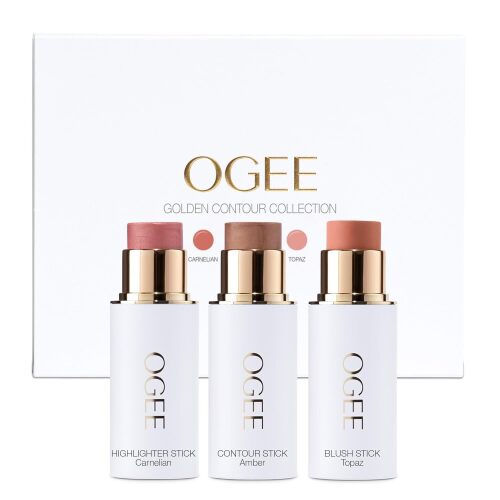 Ogee Face Stick Trio - Golden Contour Stick Makeup Collection - Certified Organic Bronzer, Blush Stick, and Highlighter Stick for a Flawless Look - Lot 5365