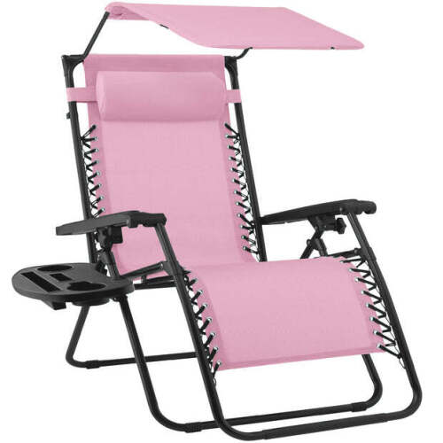 Folding Zero Gravity Recliner Patio Lounge Chair w/ Canopy, Side Tray - Lot 5469