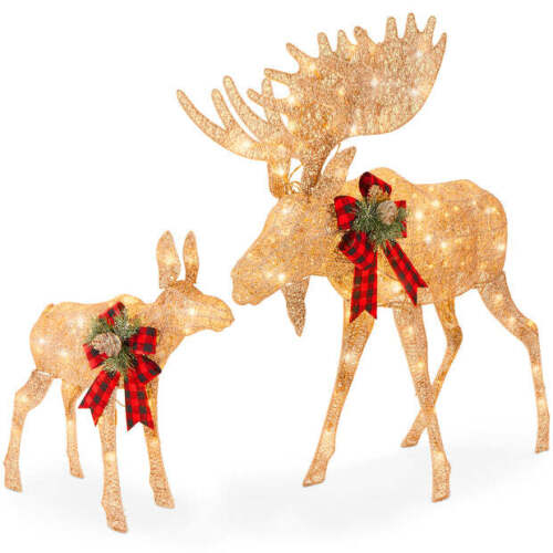 2-Piece Moose Family Lighted Outdoor Christmas Decoration Set w/ LED Lights - Lot 5476