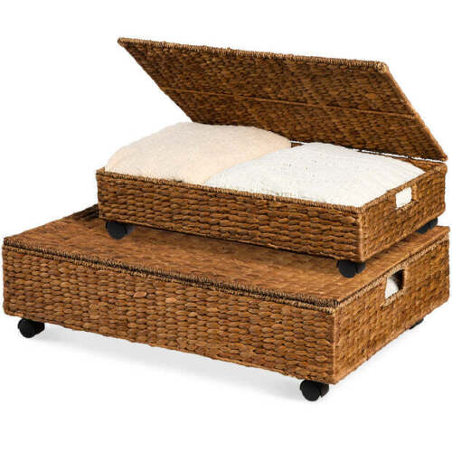 2 PC Water Hyacinth Nesting Underbed Storage Baskets - Lot 5487