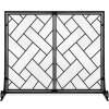2-Panel Wrought Iron Geometric Fireplace Screen w/ Magnetic Doors - 44x33in - Thumbnail 1