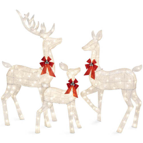 3-Piece Lighted Christmas Deer Set Outdoor Decor with LED Lights - Lot 5499