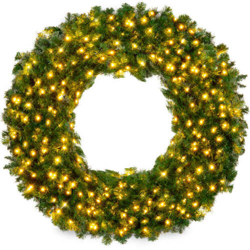 Pre-Lit Artificial Fir Christmas Wreath w/ LED Lights, Plug-In, PVC Tips - Lot 5544