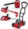 4 Pcs Toy Gardening Tool Set for Kids Toy Leaf Blower Weed Trimmer Hedge Trimmer Push Lawn Mower Battery Play Set Christmas Birthday Party Gift for Boys Girls - Thumbnail 1