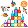 32-Piece Kids Magnetic Tiles Set, Educational Building STEM Toy w/ Case - Thumbnail 1