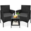 3-Piece Outdoor Patio Wicker Bistro Set w/ Side Storage Table - Thumbnail 1