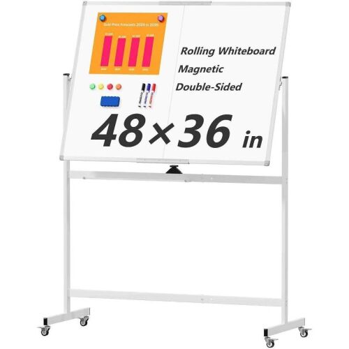 Whiteboard on Wheels, Double-Sided RollingWhiteboard,Mobile Magnetic Dry Erase Board with Stand and Easel - Lot 5624