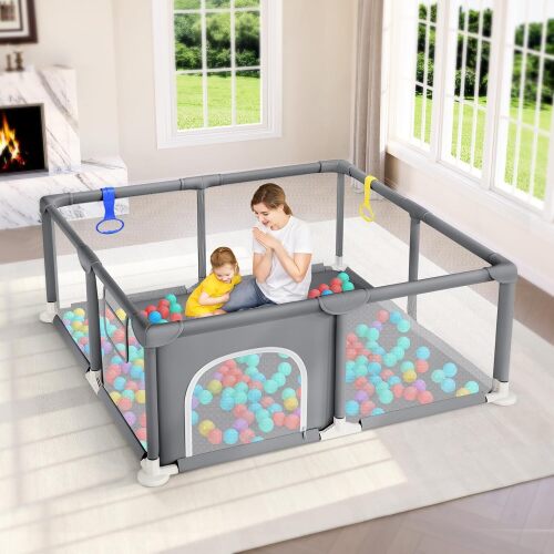 Baby Playpen, Play Pens for Babies and Toddlers, Safe Anti-Fall Play Yard with Gates, Baby Fence with Breathable Mesh, Indoor & Outdoor Kids Activity Center - Lot 5627