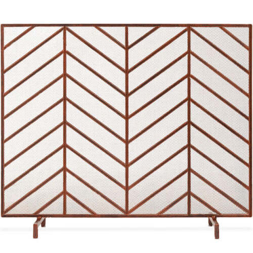 Single Panel Iron Chevron Fireplace Screen w/ Antique Finish - 38x31in - Lot 5680