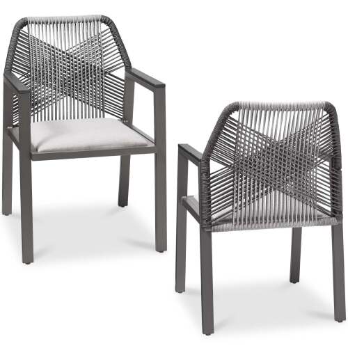 Set of 2 Indoor/Outdoor Aluminum Dining Chairs with Arms All-Weather Rope - Lot 5686